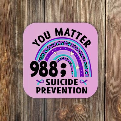 Rainbow You Matter 988 Suicide Prevention Awareness Ribbon Coaster