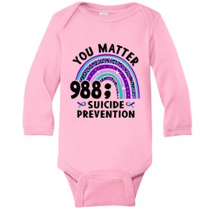 Rainbow You Matter 988 Suicide Prevention Awareness Ribbon Baby Long Sleeve Bodysuit