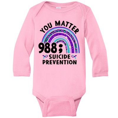 Rainbow You Matter 988 Suicide Prevention Awareness Ribbon Baby Long Sleeve Bodysuit