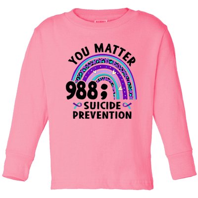 Rainbow You Matter 988 Suicide Prevention Awareness Ribbon Toddler Long Sleeve Shirt