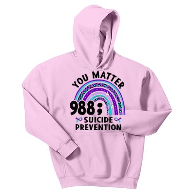 Rainbow You Matter 988 Suicide Prevention Awareness Ribbon Kids Hoodie