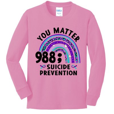 Rainbow You Matter 988 Suicide Prevention Awareness Ribbon Kids Long Sleeve Shirt