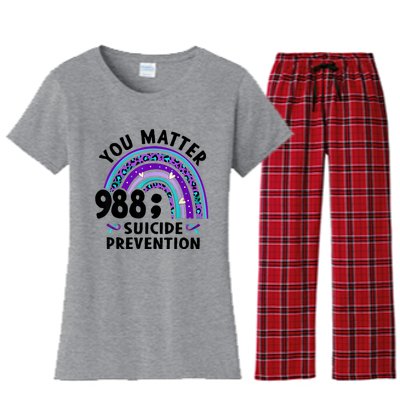 Rainbow You Matter 988 Suicide Prevention Awareness Ribbon Women's Flannel Pajama Set