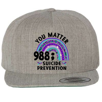 Rainbow You Matter 988 Suicide Prevention Awareness Ribbon Wool Snapback Cap