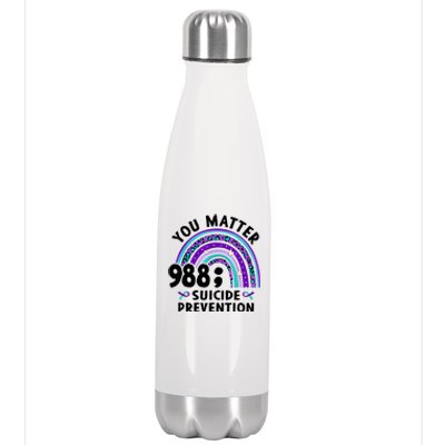 Rainbow You Matter 988 Suicide Prevention Awareness Ribbon Stainless Steel Insulated Water Bottle