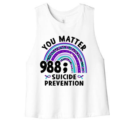 Rainbow You Matter 988 Suicide Prevention Awareness Ribbon Women's Racerback Cropped Tank