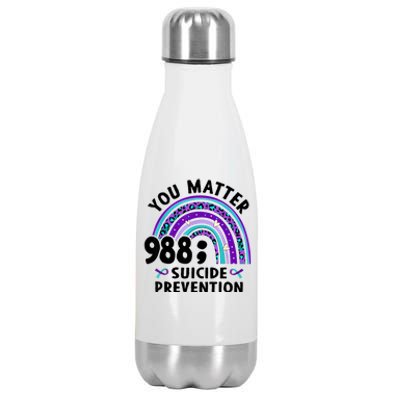 Rainbow You Matter 988 Suicide Prevention Awareness Ribbon Stainless Steel Insulated Water Bottle