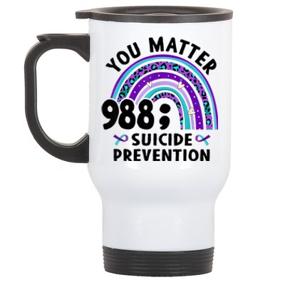 Rainbow You Matter 988 Suicide Prevention Awareness Ribbon Stainless Steel Travel Mug