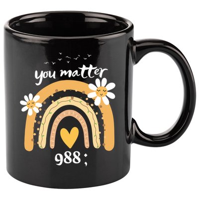 Rainbow You Matter 988 Suicide Prevention Awareness Ribbon Gift 11oz C Handle Ceramic Mug
