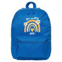 Rainbow You Matter 988 Suicide Prevention Awareness Ribbon Gift 16 in Basic Backpack