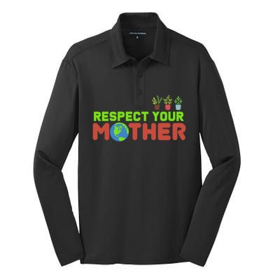 Respect Your Mother Love The Earth Cool Gift Silk Touch Performance Long Sleeve Polo