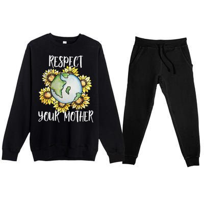 Respect Your Mother Earth Day Floral Sunflower Earth Premium Crewneck Sweatsuit Set