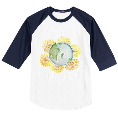 Respect Your Mother Earth Day Floral Sunflower Earth Baseball Sleeve Shirt