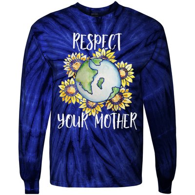 Respect Your Mother Earth Day Floral Sunflower Earth Tie-Dye Long Sleeve Shirt