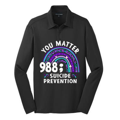 Rainbow You Matter 988 Suicide Prevention Awareness Ribbon Silk Touch Performance Long Sleeve Polo