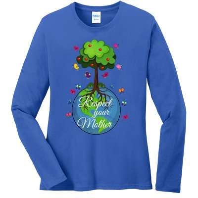 Respect Your Mother Earth Day Design Funny Gift Ladies Long Sleeve Shirt