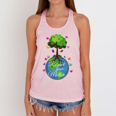 Respect Your Mother Earth Day Design Funny Gift Women's Knotted Racerback Tank