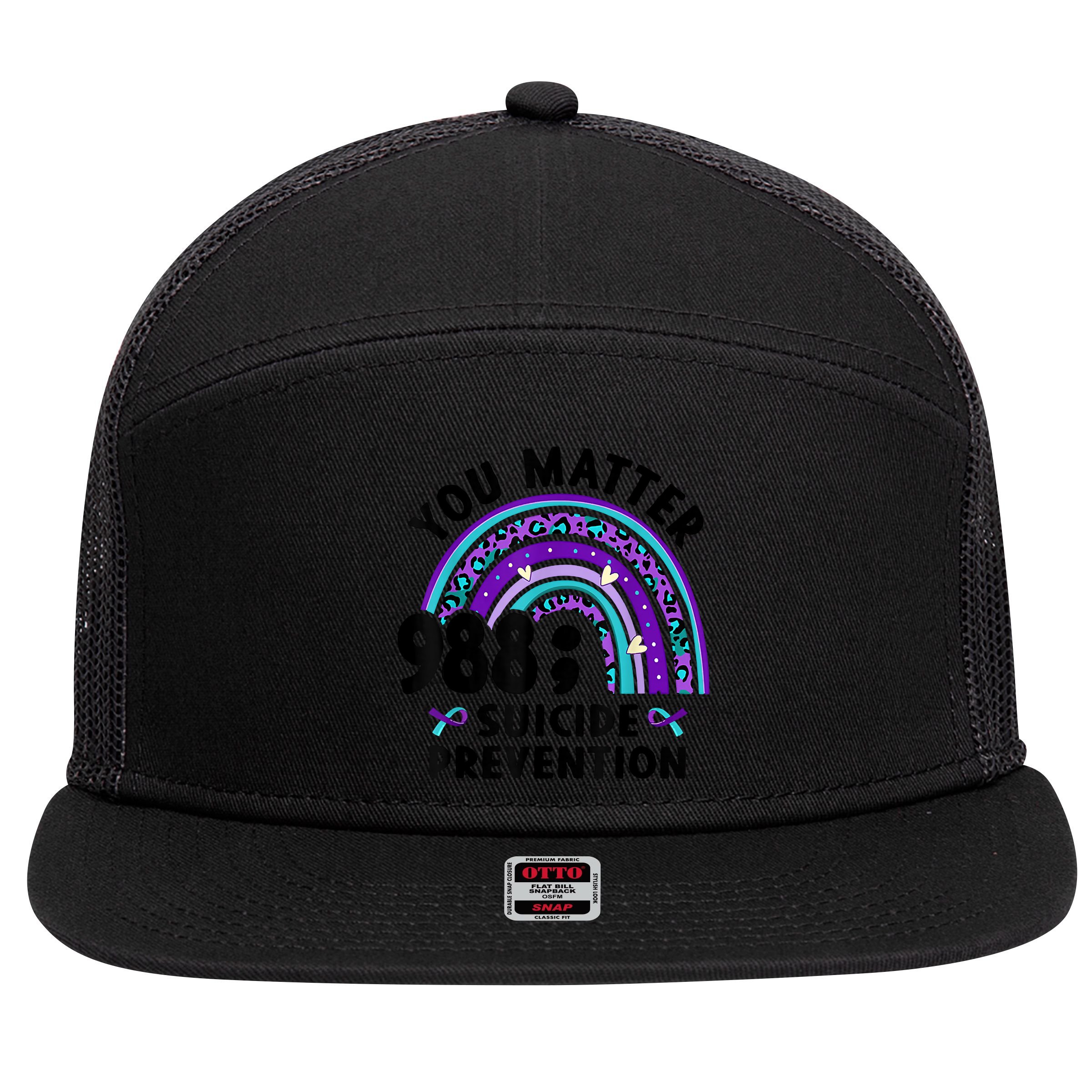 Rainbow You Matter 988 Suicide Prevention Awareness Ribbon 7 Panel Mesh Trucker Snapback Hat