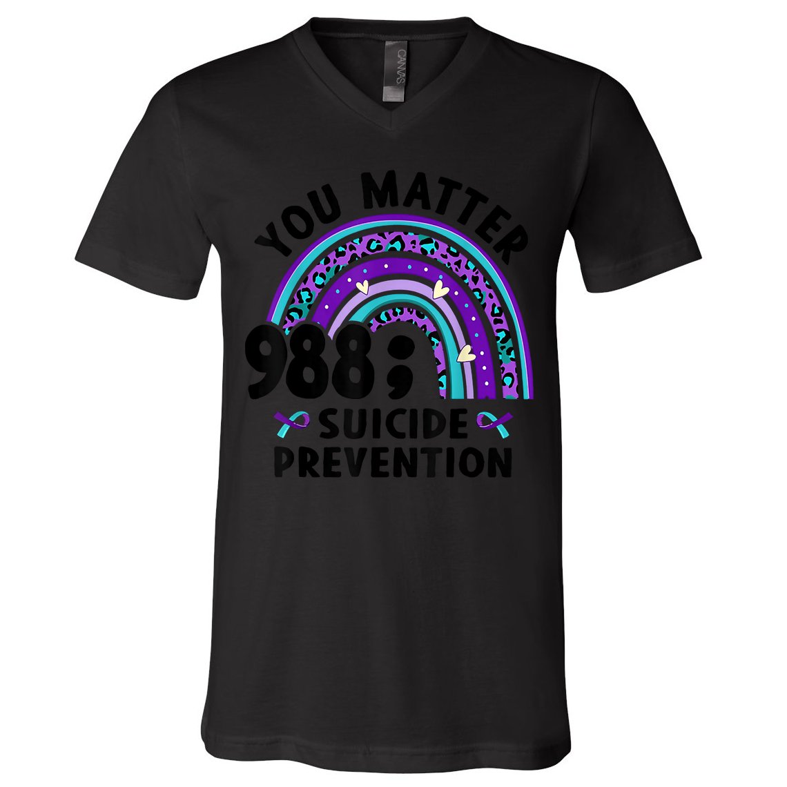 Rainbow You Matter 988 Suicide Prevention Awareness Ribbon V-Neck T-Shirt