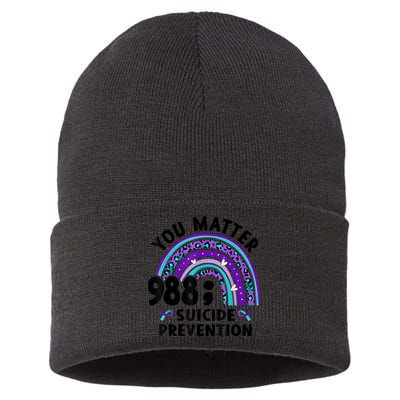 Rainbow You Matter 988 Suicide Prevention Awareness Ribbon Sustainable Knit Beanie