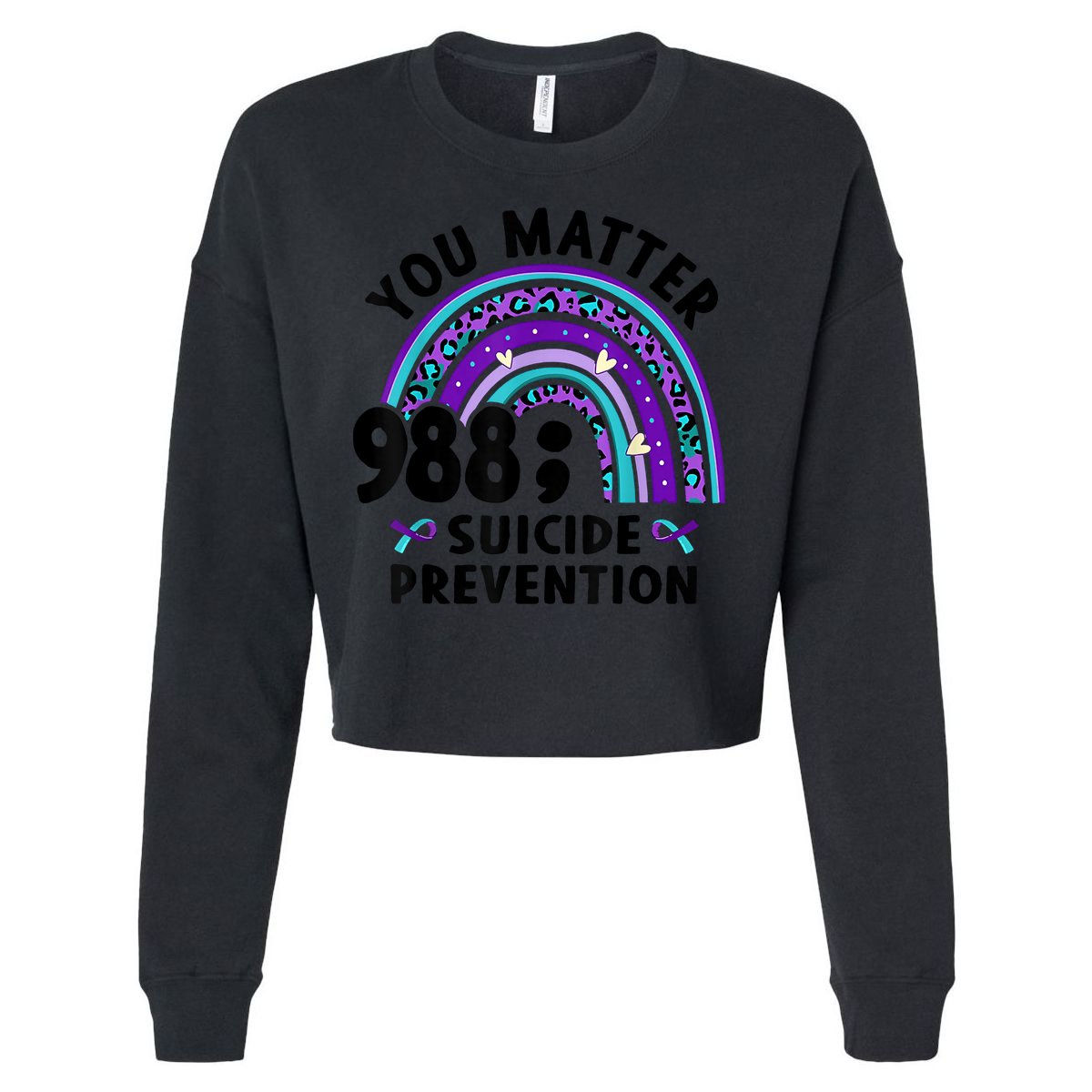 Rainbow You Matter 988 Suicide Prevention Awareness Ribbon Cropped Pullover Crew
