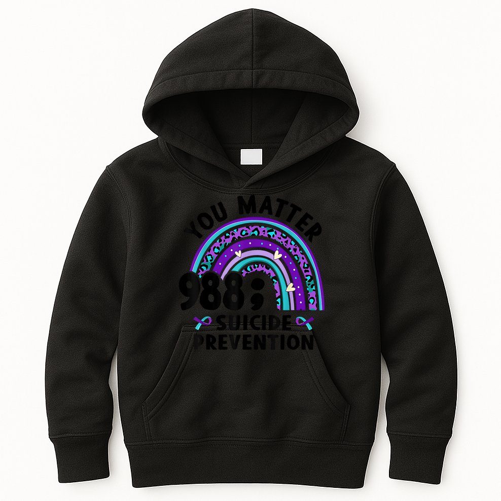 Rainbow You Matter 988 Suicide Prevention Awareness Ribbon Kids Hoodie