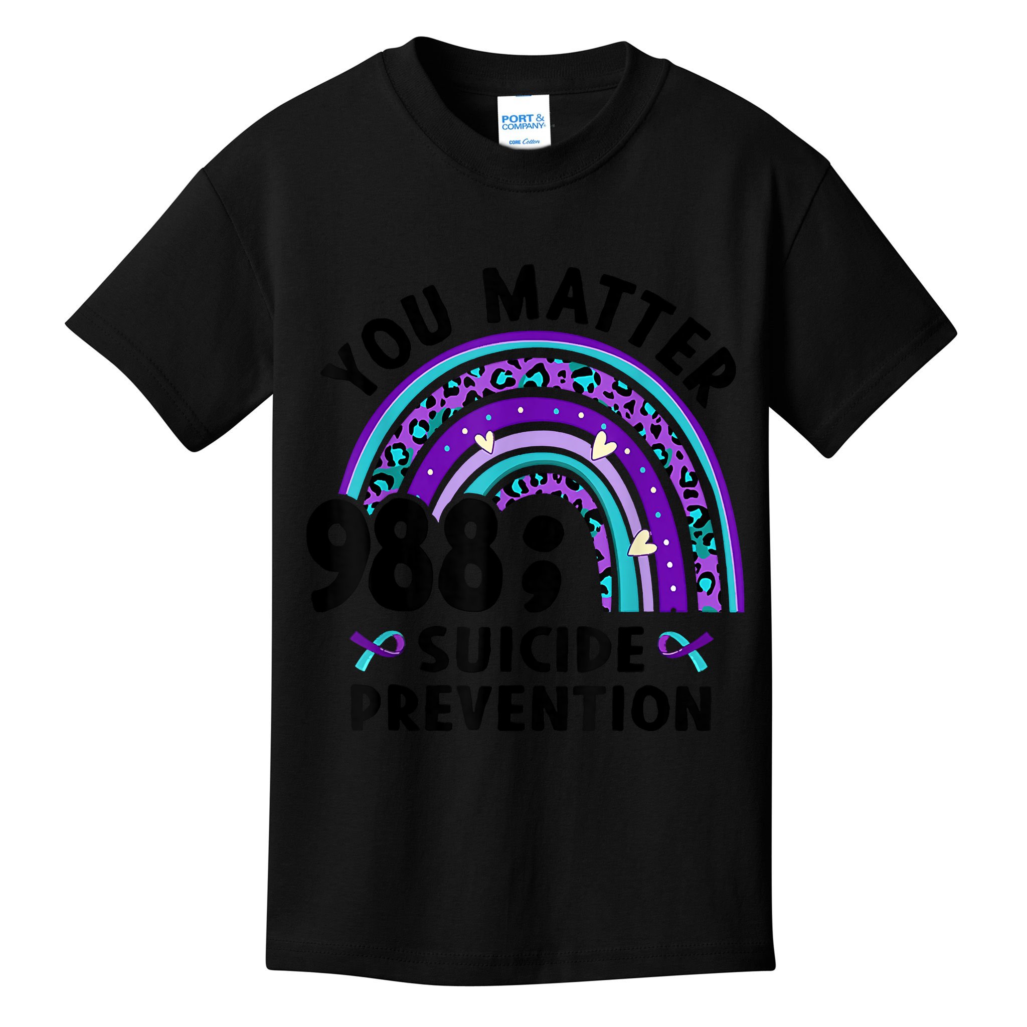 Rainbow You Matter 988 Suicide Prevention Awareness Ribbon Kids T-Shirt
