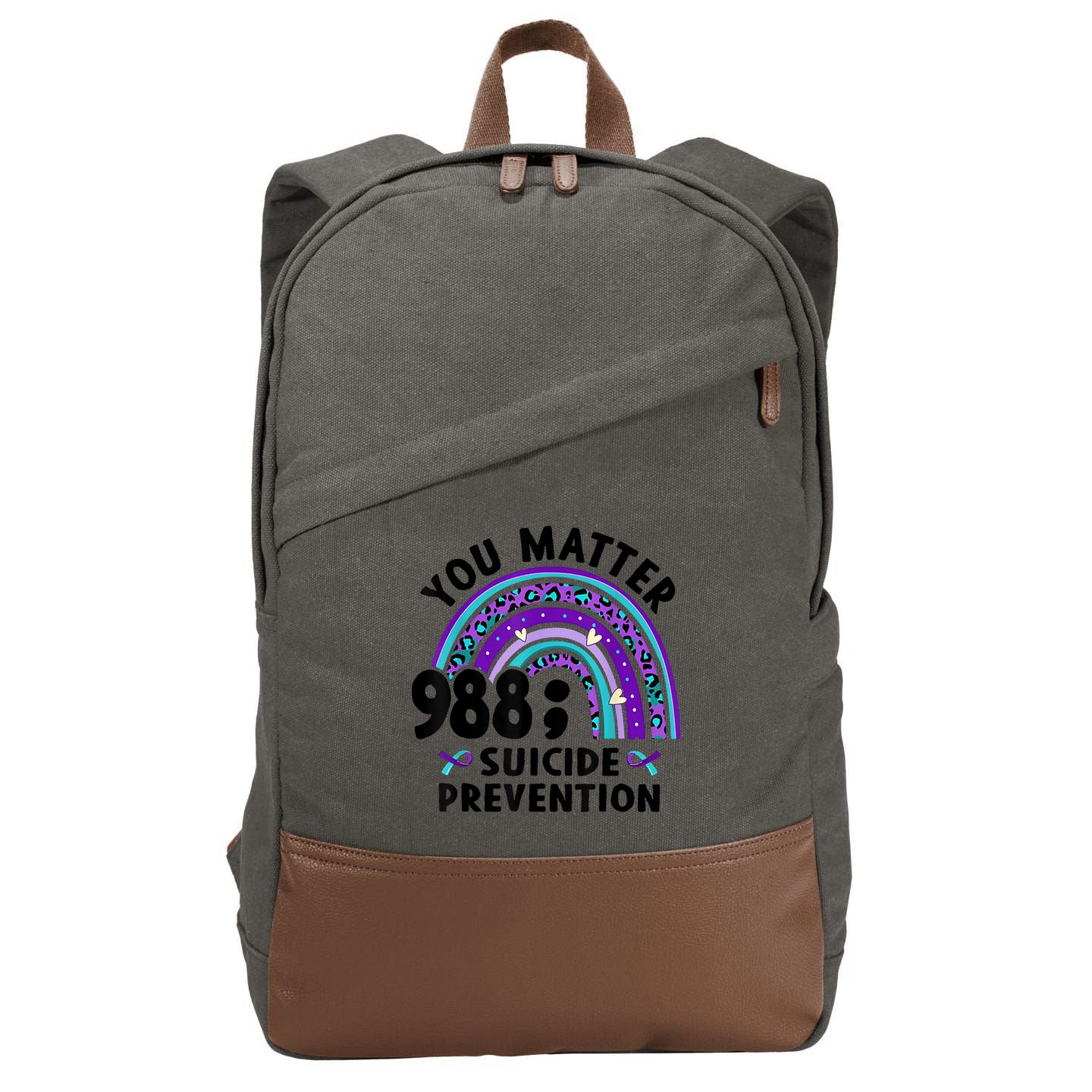 Rainbow You Matter 988 Suicide Prevention Awareness Ribbon Cotton Canvas Backpack