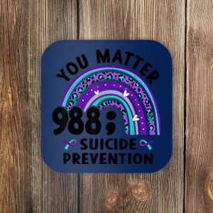 Rainbow You Matter 988 Suicide Prevention Awareness Ribbon Coaster