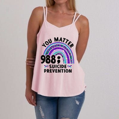 Rainbow You Matter 988 Suicide Prevention Awareness Ribbon Women's Strappy Tank