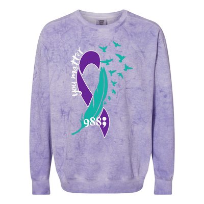 Rainbow You Matter 988 Suicide Prevention Awareness Ribbon Colorblast Crewneck Sweatshirt