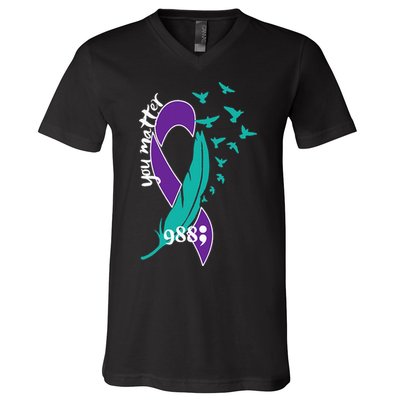 Rainbow You Matter 988 Suicide Prevention Awareness Ribbon V-Neck T-Shirt