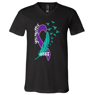 Rainbow You Matter 988 Suicide Prevention Awareness Ribbon V-Neck T-Shirt