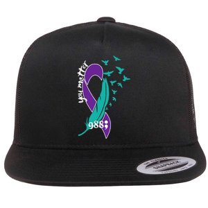 Rainbow You Matter 988 Suicide Prevention Awareness Ribbon Flat Bill Trucker Hat