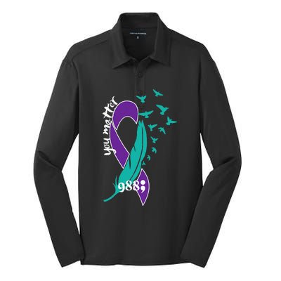 Rainbow You Matter 988 Suicide Prevention Awareness Ribbon Silk Touch Performance Long Sleeve Polo