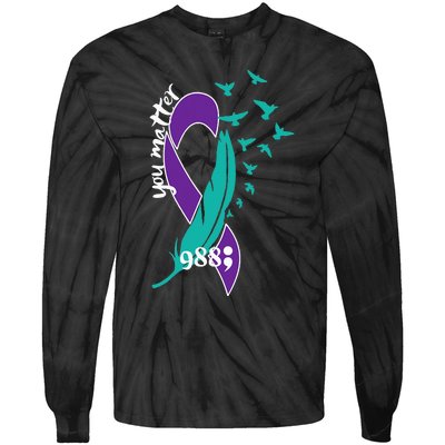 Rainbow You Matter 988 Suicide Prevention Awareness Ribbon Tie-Dye Long Sleeve Shirt