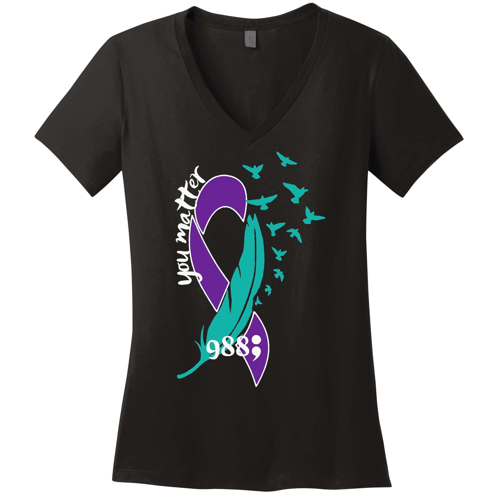 Rainbow You Matter 988 Suicide Prevention Awareness Ribbon Women's V-Neck T-Shirt
