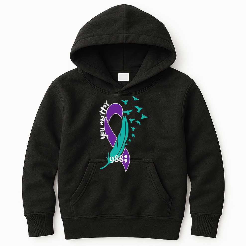 Rainbow You Matter 988 Suicide Prevention Awareness Ribbon Kids Hoodie