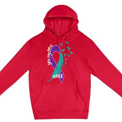 Rainbow You Matter 988 Suicide Prevention Awareness Ribbon Premium Pullover Hoodie