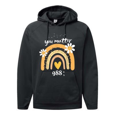 Rainbow You Matter 988 Suicide Prevention Awareness Ribbon Performance Fleece Hoodie