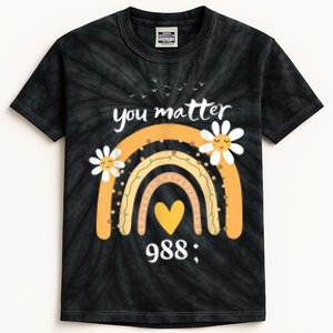 Rainbow You Matter 988 Suicide Prevention Awareness Ribbon Kids Tie-Dye T-Shirt