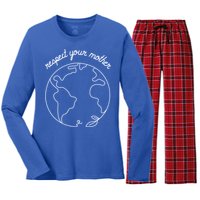 Respect Your Mother Globe Mother Earth Day Environtalist Cute Gift Women's Long Sleeve Flannel Pajama Set 