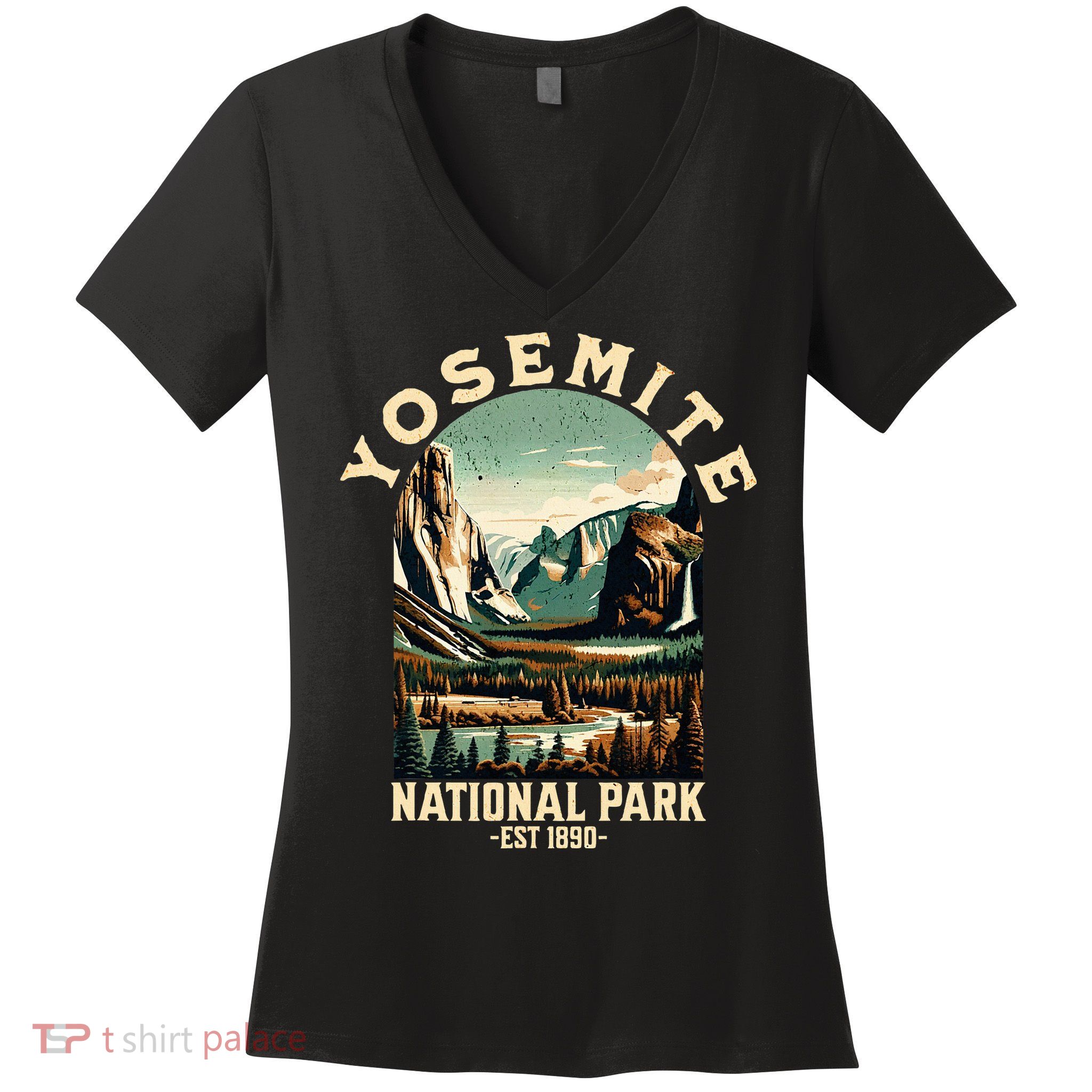 Retro Yosemite National Park Usa Vintage Hiking Women's V-Neck T-Shirt
