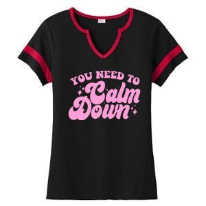 Retro You Need To Calm Down Ladies Halftime Notch Neck Tee