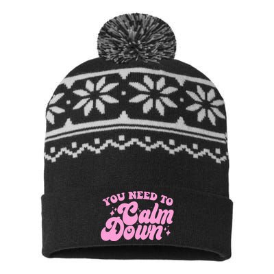 Retro You Need To Calm Down USA-Made Snowflake Beanie