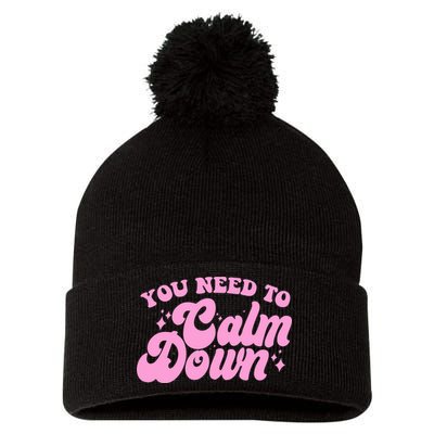 Retro You Need To Calm Down Pom Pom 12in Knit Beanie