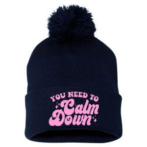 Retro You Need To Calm Down Pom Pom 12in Knit Beanie