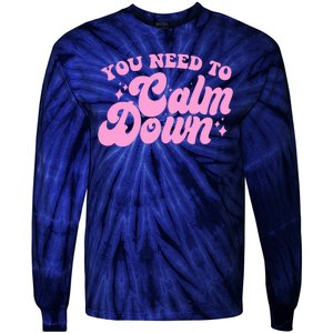 Retro You Need To Calm Down Tie-Dye Long Sleeve Shirt