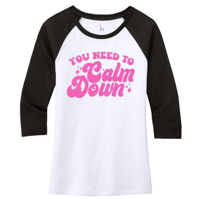 Retro You Need To Calm Down Women's Tri-Blend 3/4-Sleeve Raglan Shirt