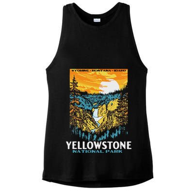 Retro Yellowstone National Park Wpa Style Lower Falls Ladies PosiCharge Tri-Blend Wicking Tank
